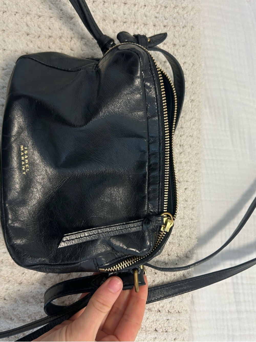Isabel Marant Black Patent Camera Crossbody with Gold Hardware - Picture 2 of 4